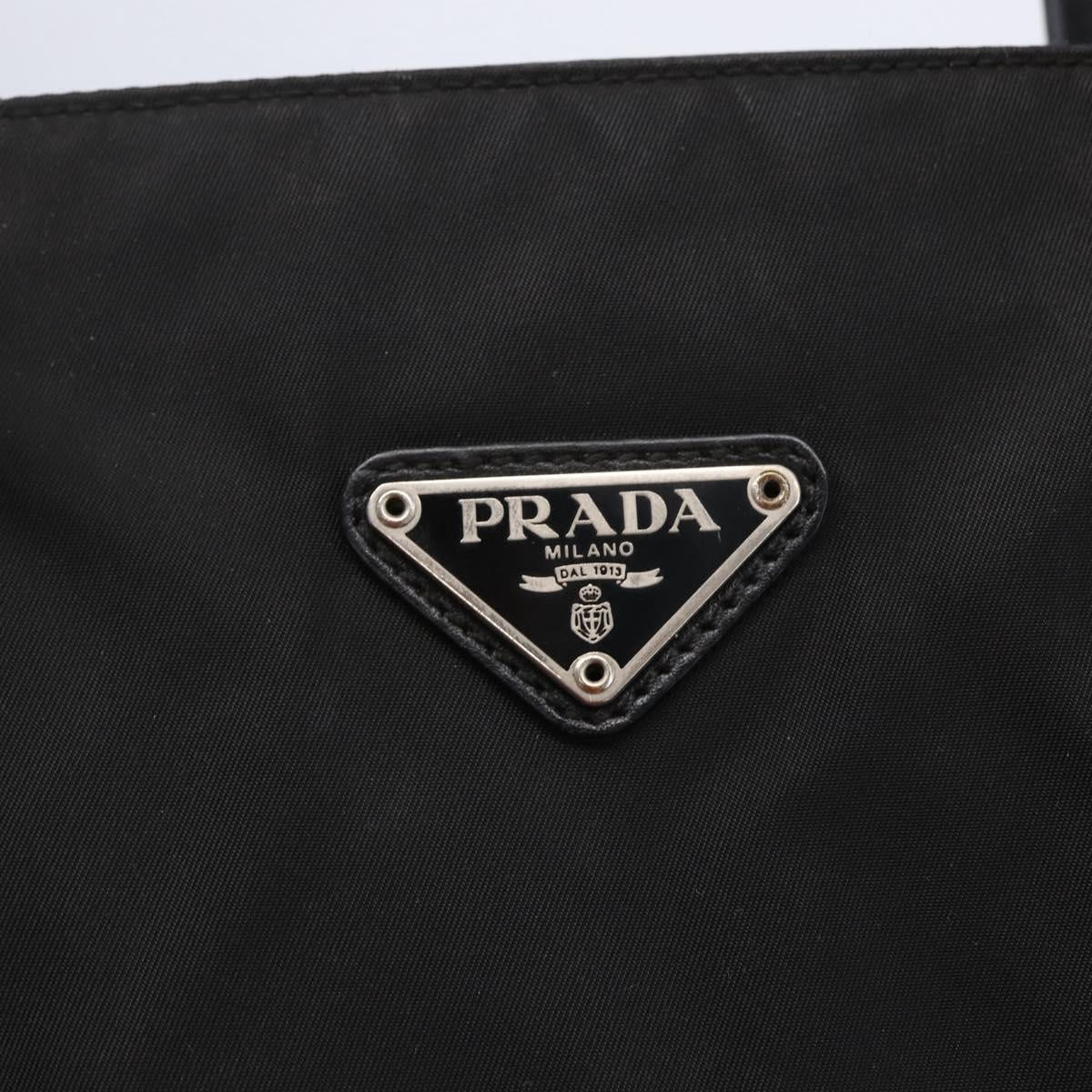 PRADA Tote Bag Nylon Black Silver Auth 146966