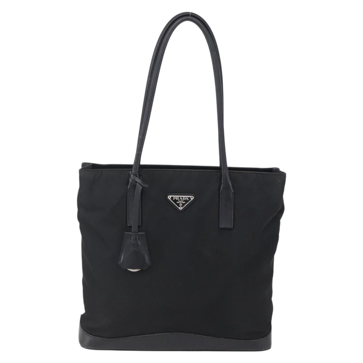 PRADA Tote Bag Nylon Black Silver Auth 146966