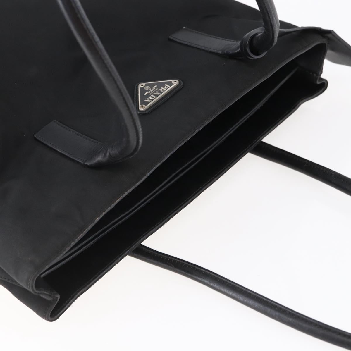 PRADA Tote Bag Nylon Black Silver Auth 146966