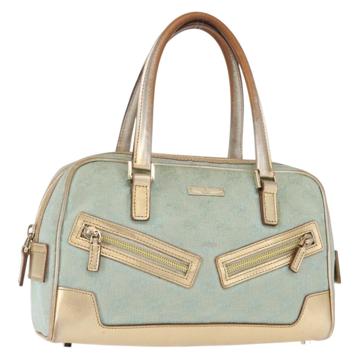 GUCCI GG Canvas Hand Bag Peppermint Gold 000 0852 Auth 146975