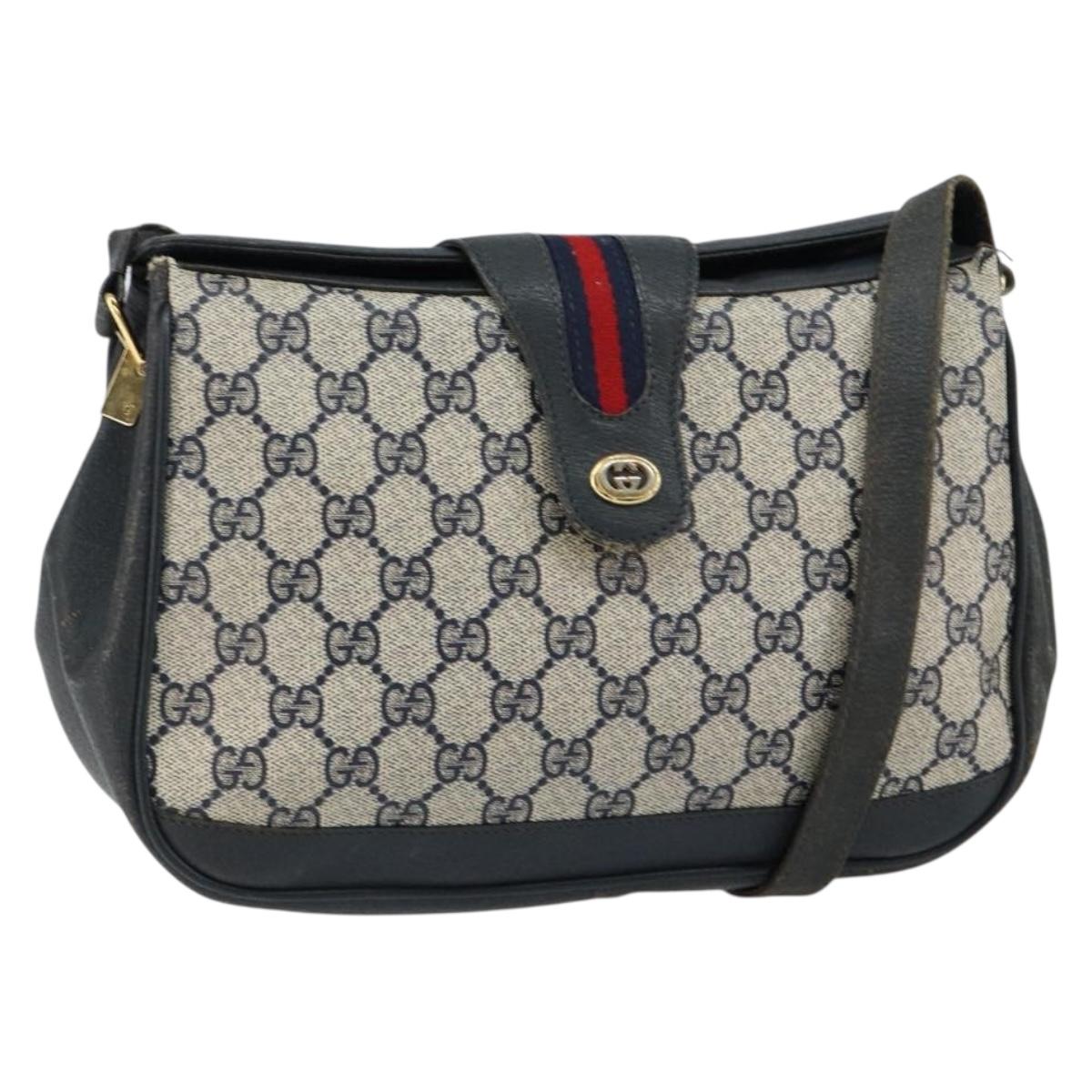 GUCCI GG Supreme Sherry Line Shoulder Bag PVC Navy Gold 116 02 076 Auth 146977