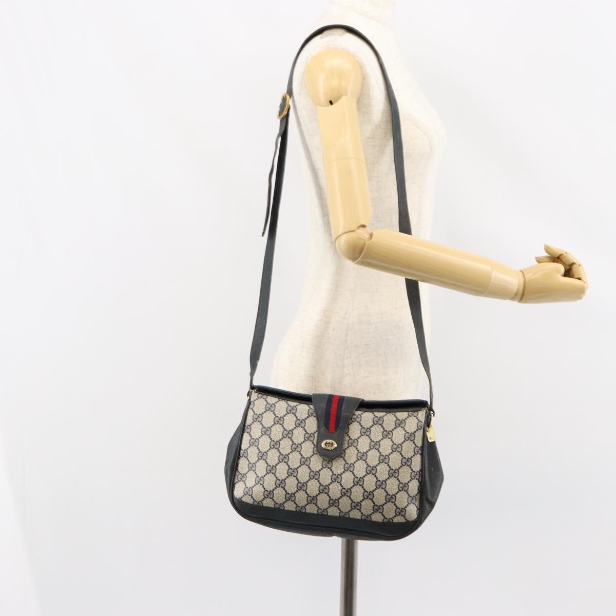 GUCCI GG Supreme Sherry Line Shoulder Bag PVC Navy Gold 116 02 076 Auth 146977