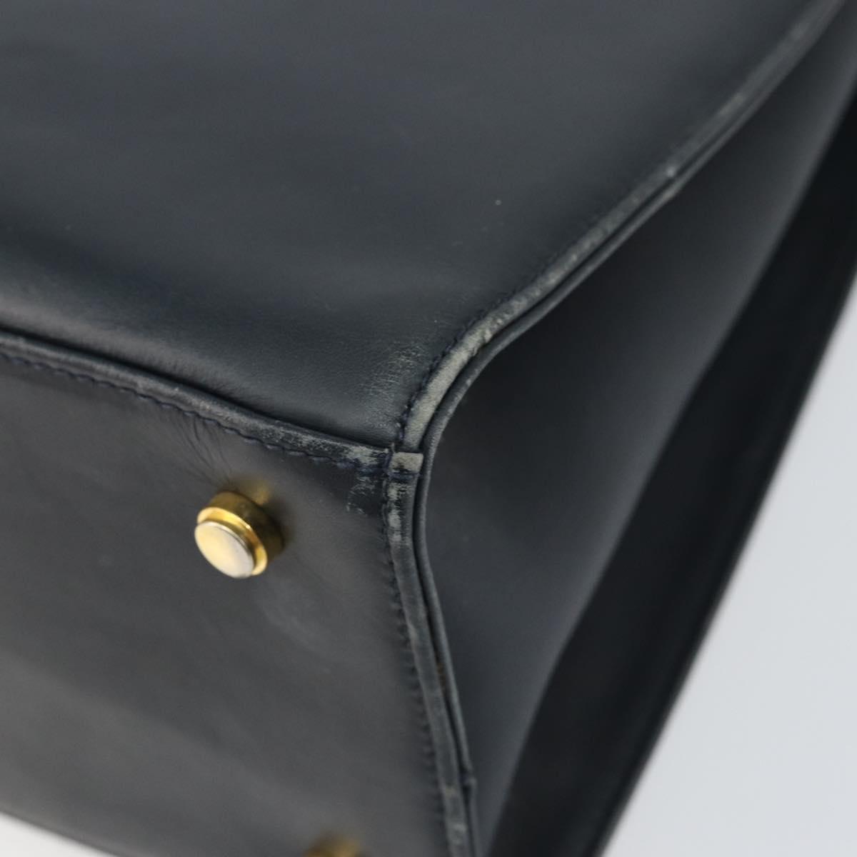 Salvatore Ferragamo Gancini Tote Bag Leather Navy Gold Auth 146978