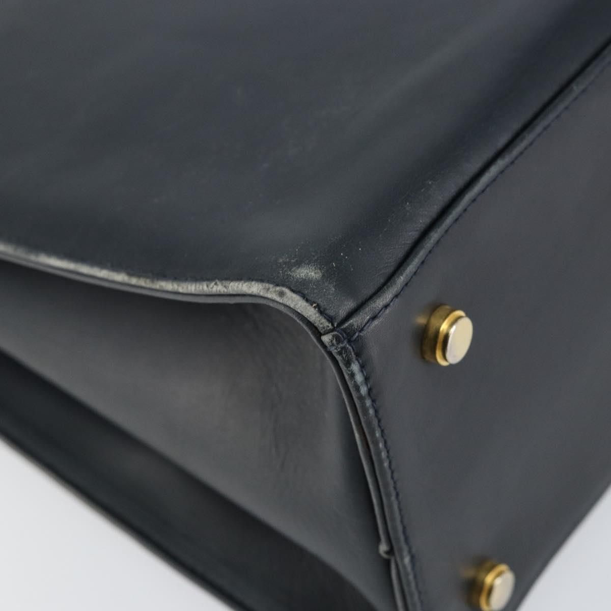 Salvatore Ferragamo Gancini Tote Bag Leather Navy Gold Auth 146978