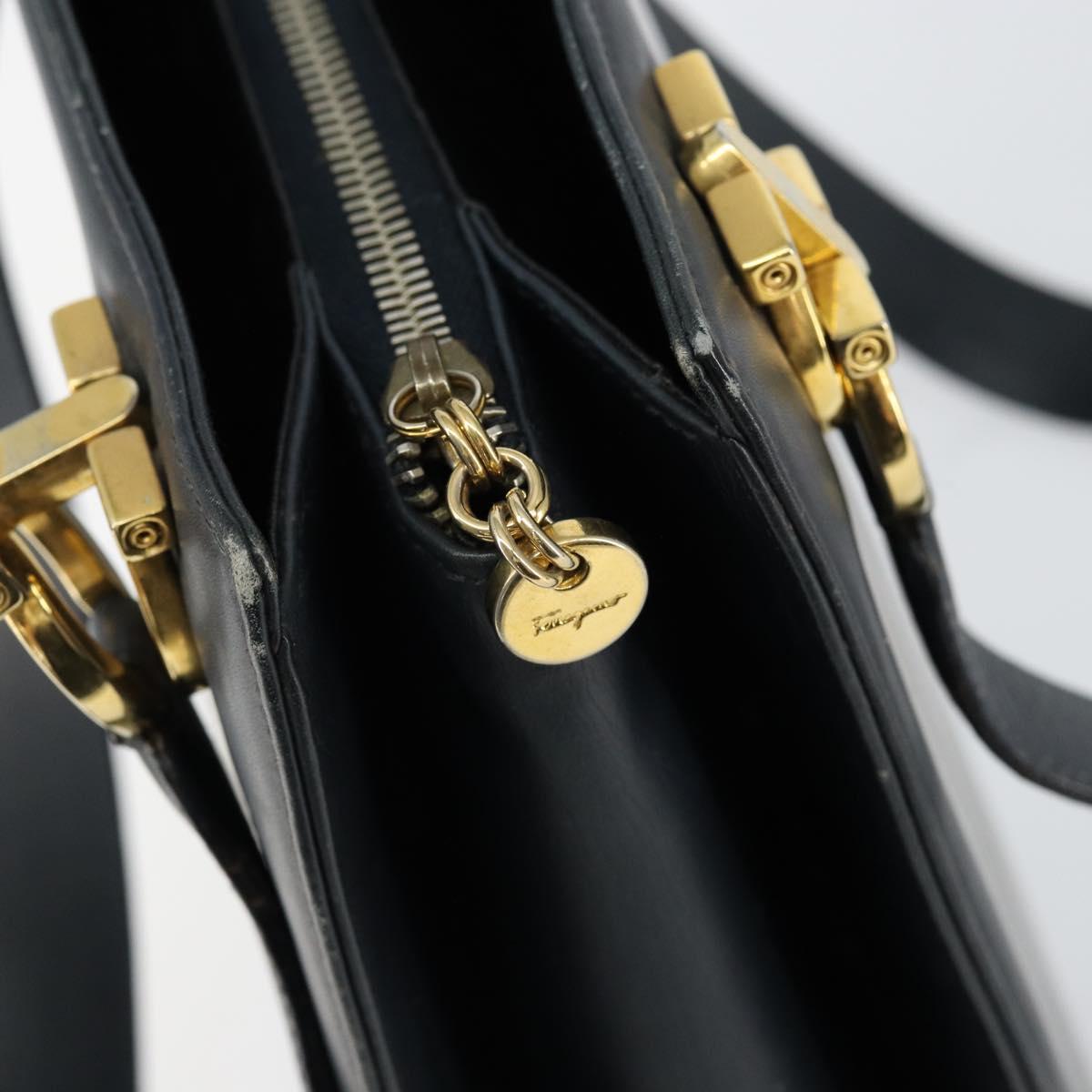 Salvatore Ferragamo Gancini Tote Bag Leather Navy Gold Auth 146978