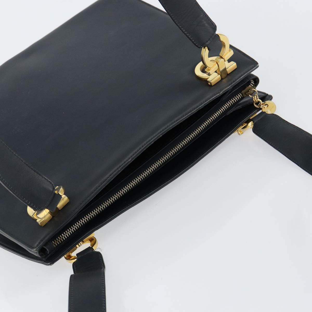 Salvatore Ferragamo Gancini Tote Bag Leather Navy Gold Auth 146978