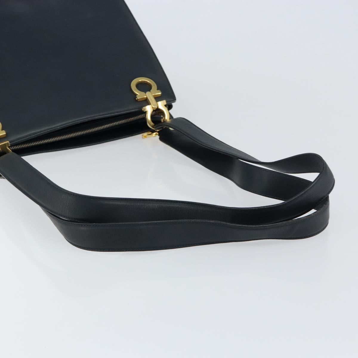 Salvatore Ferragamo Gancini Tote Bag Leather Navy Gold Auth 146978