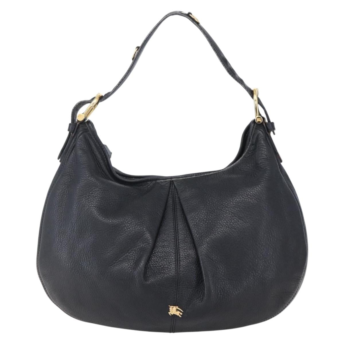 BURBERRY Shoulder Bag Leather Black Gold Auth 146979