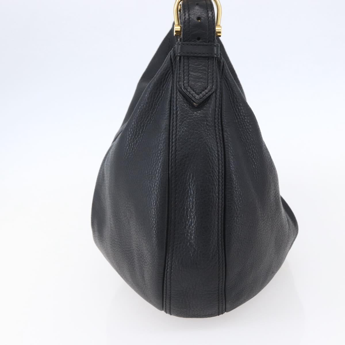 BURBERRY Shoulder Bag Leather Black Gold Auth 146979