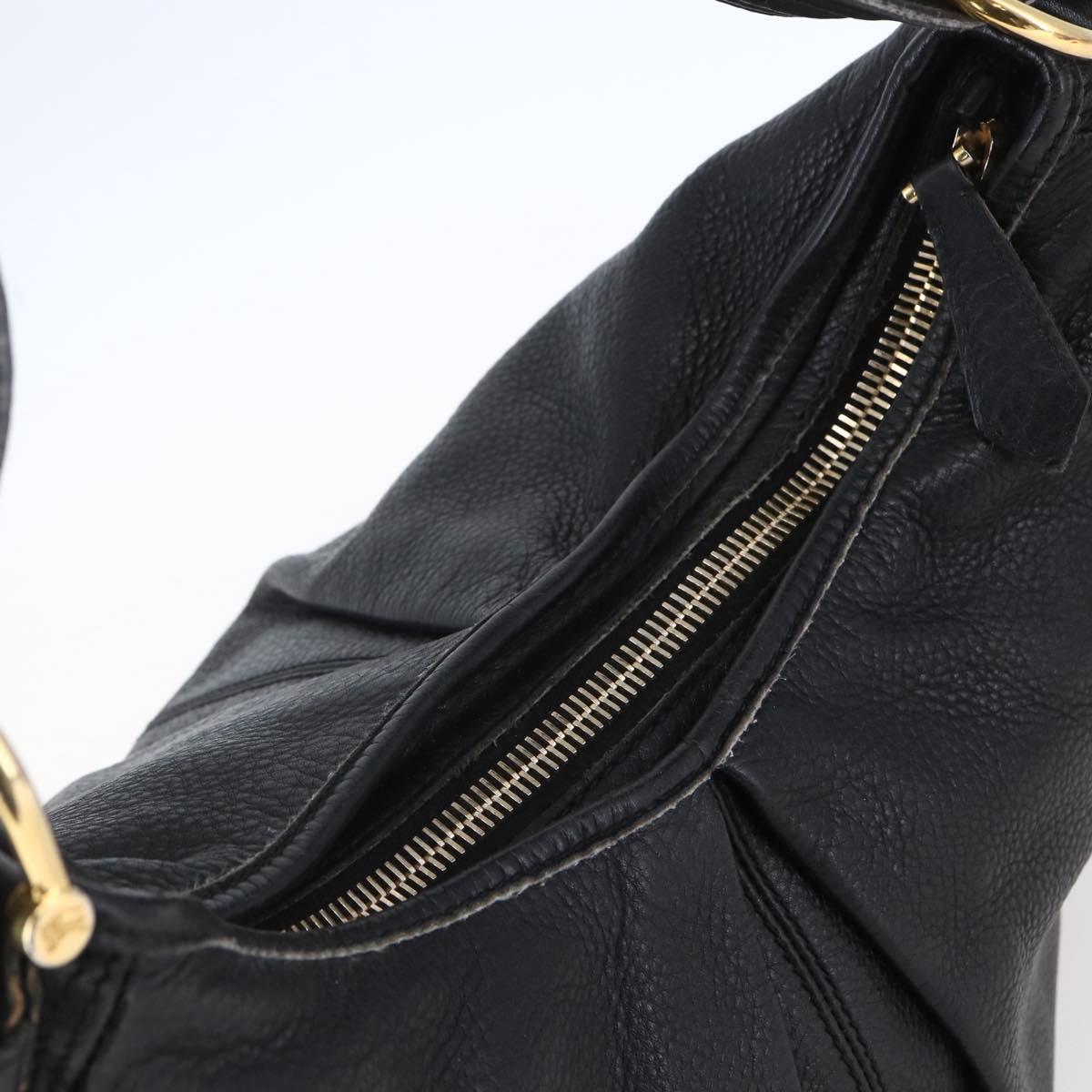 BURBERRY Shoulder Bag Leather Black Gold Auth 146979