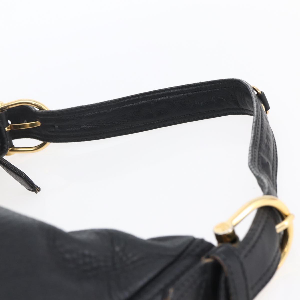 BURBERRY Shoulder Bag Leather Black Gold Auth 146979