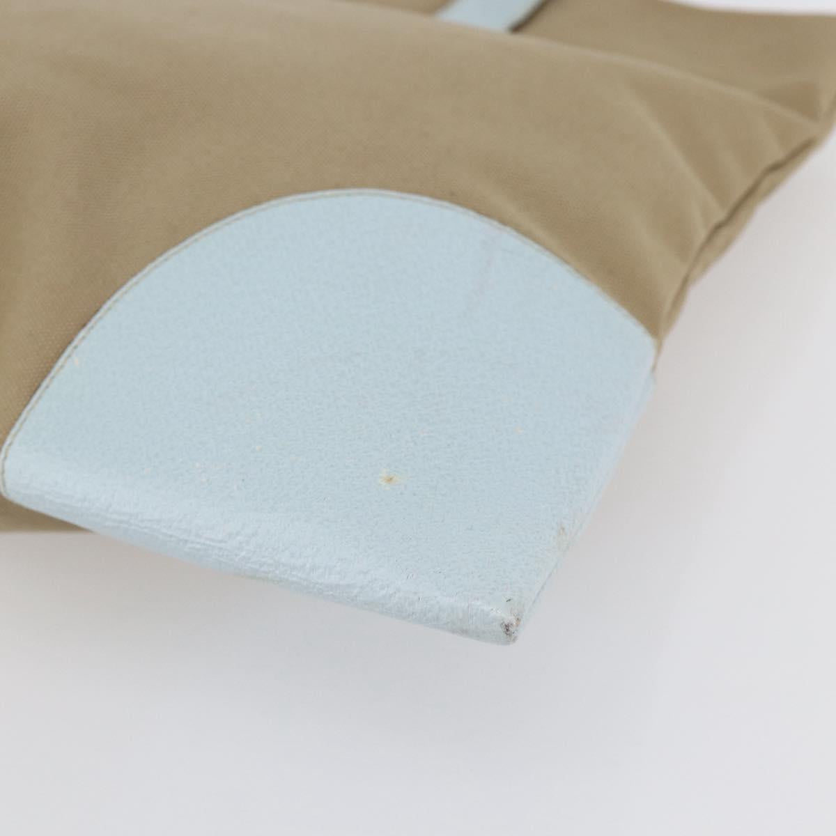 PRADA Hand Bag Canvas Beige Silver Auth 146982