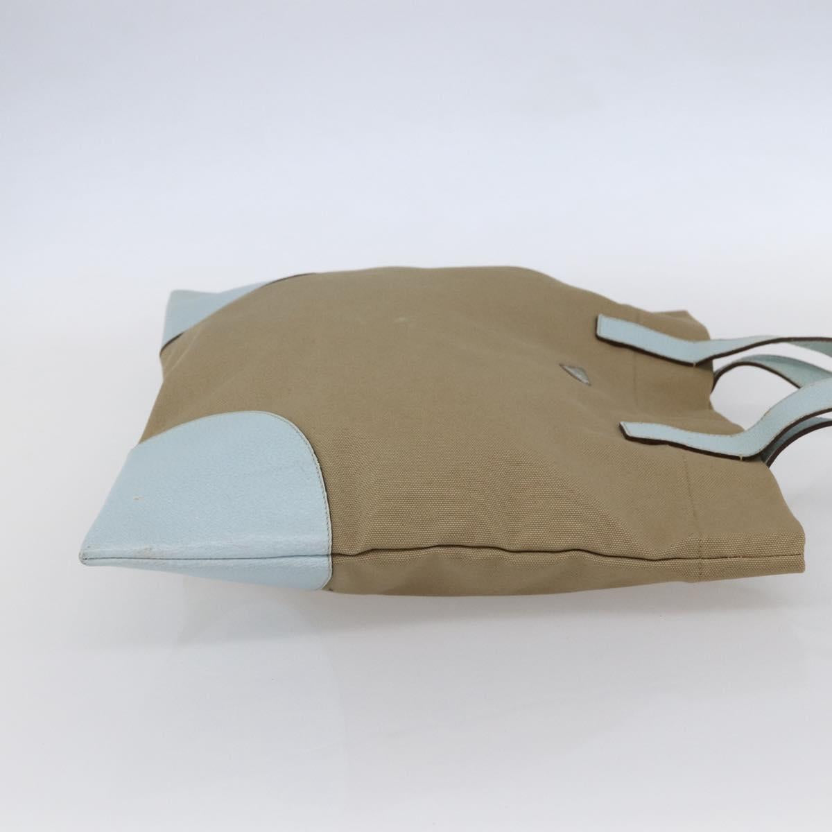 PRADA Hand Bag Canvas Beige Silver Auth 146982