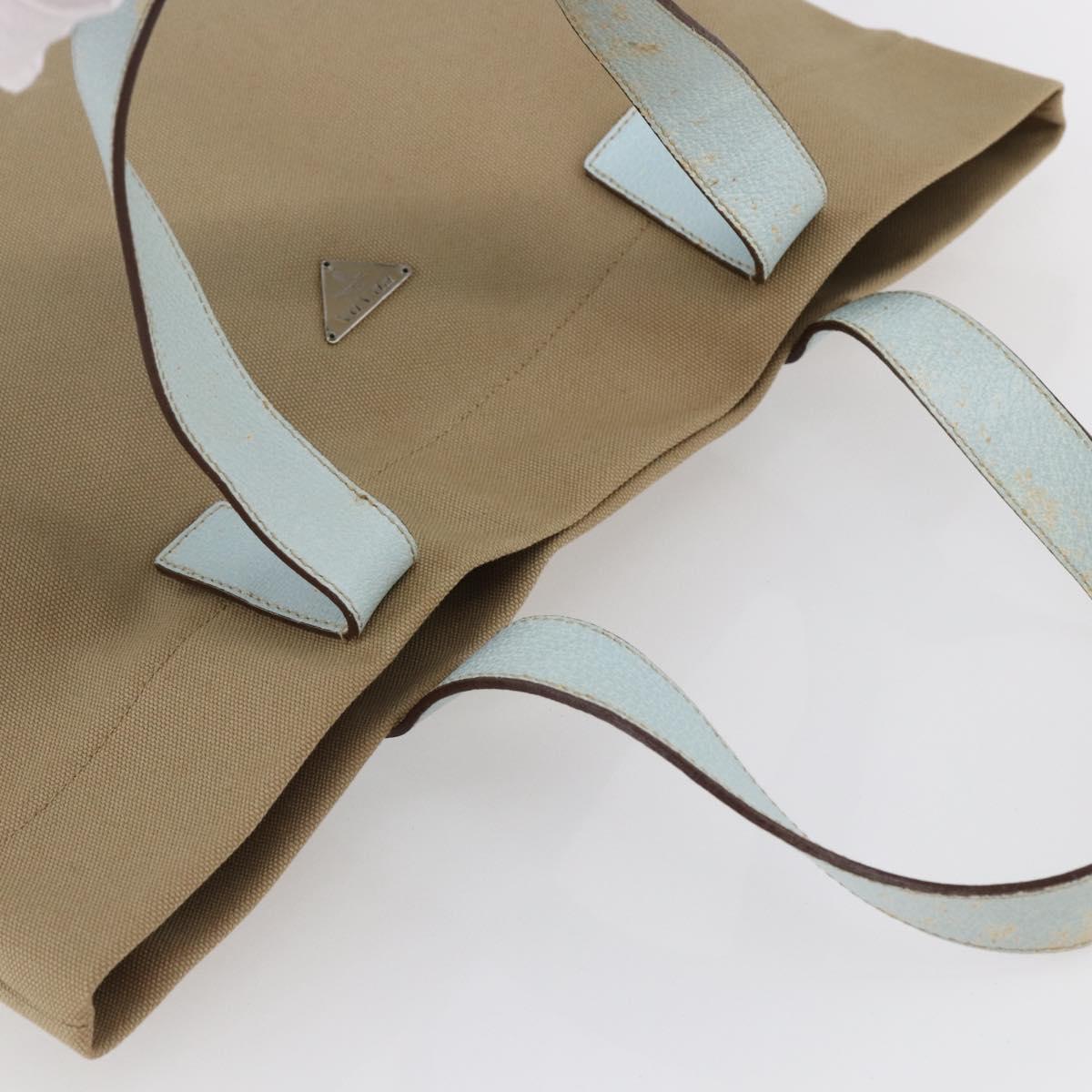 PRADA Hand Bag Canvas Beige Silver Auth 146982