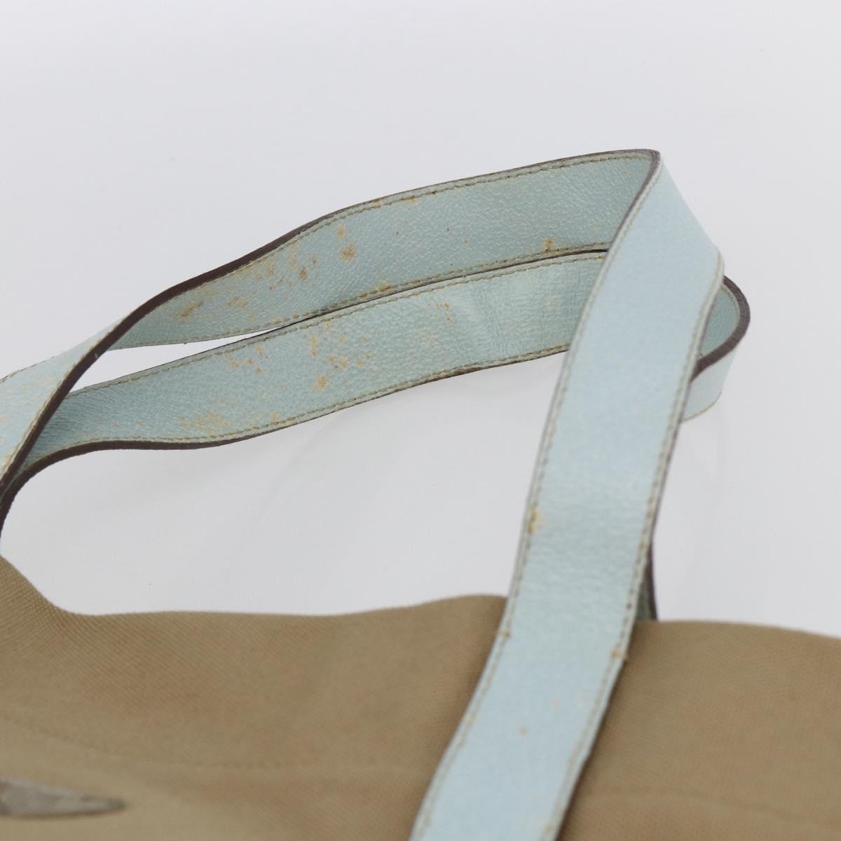 PRADA Hand Bag Canvas Beige Silver Auth 146982