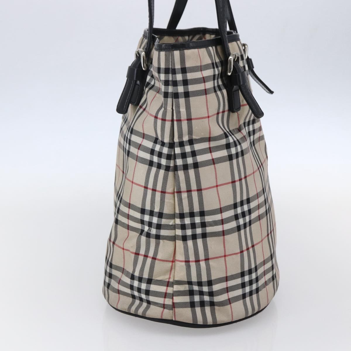 BURBERRY Nova Check Tote Bag Nylon Beige Silver Auth 146983