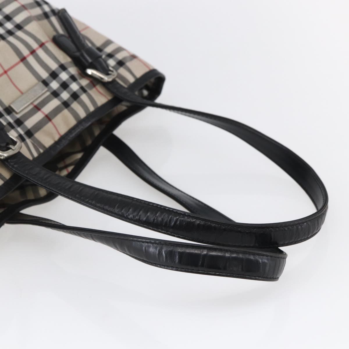 BURBERRY Nova Check Tote Bag Nylon Beige Silver Auth 146983