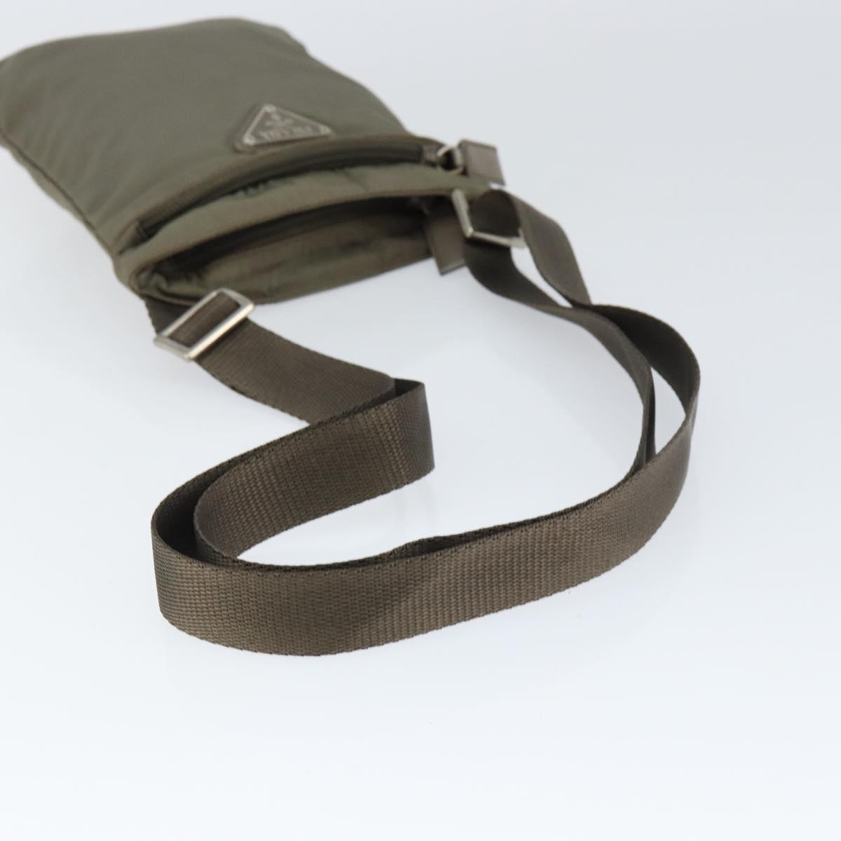 PRADA Shoulder Bag Nylon Khaki Silver Auth 146984