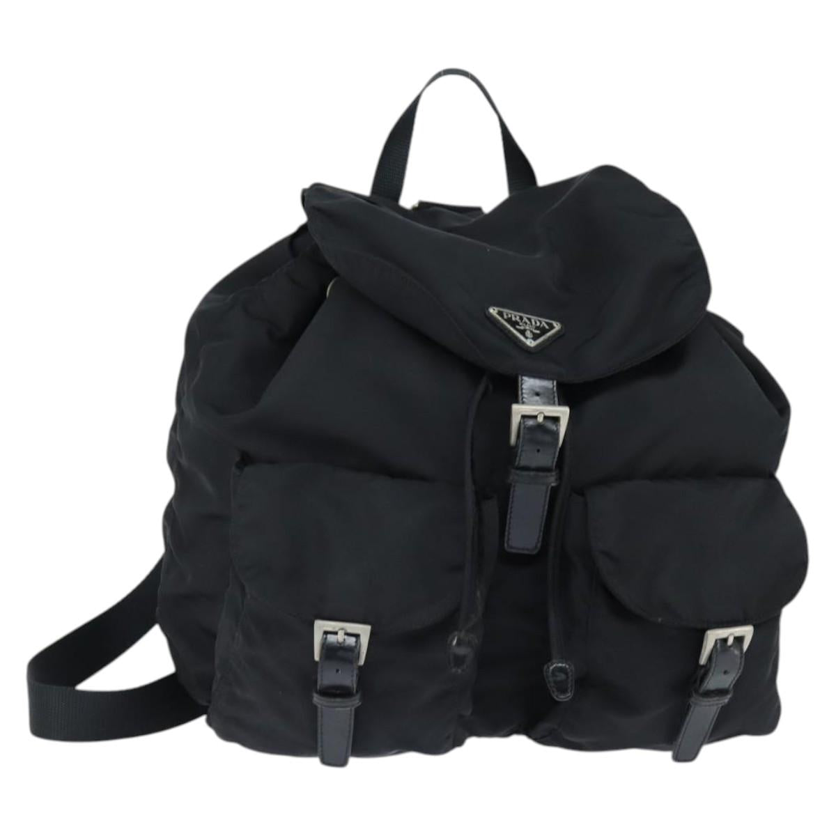 PRADA Backpack Nylon Black Silver Auth 146986