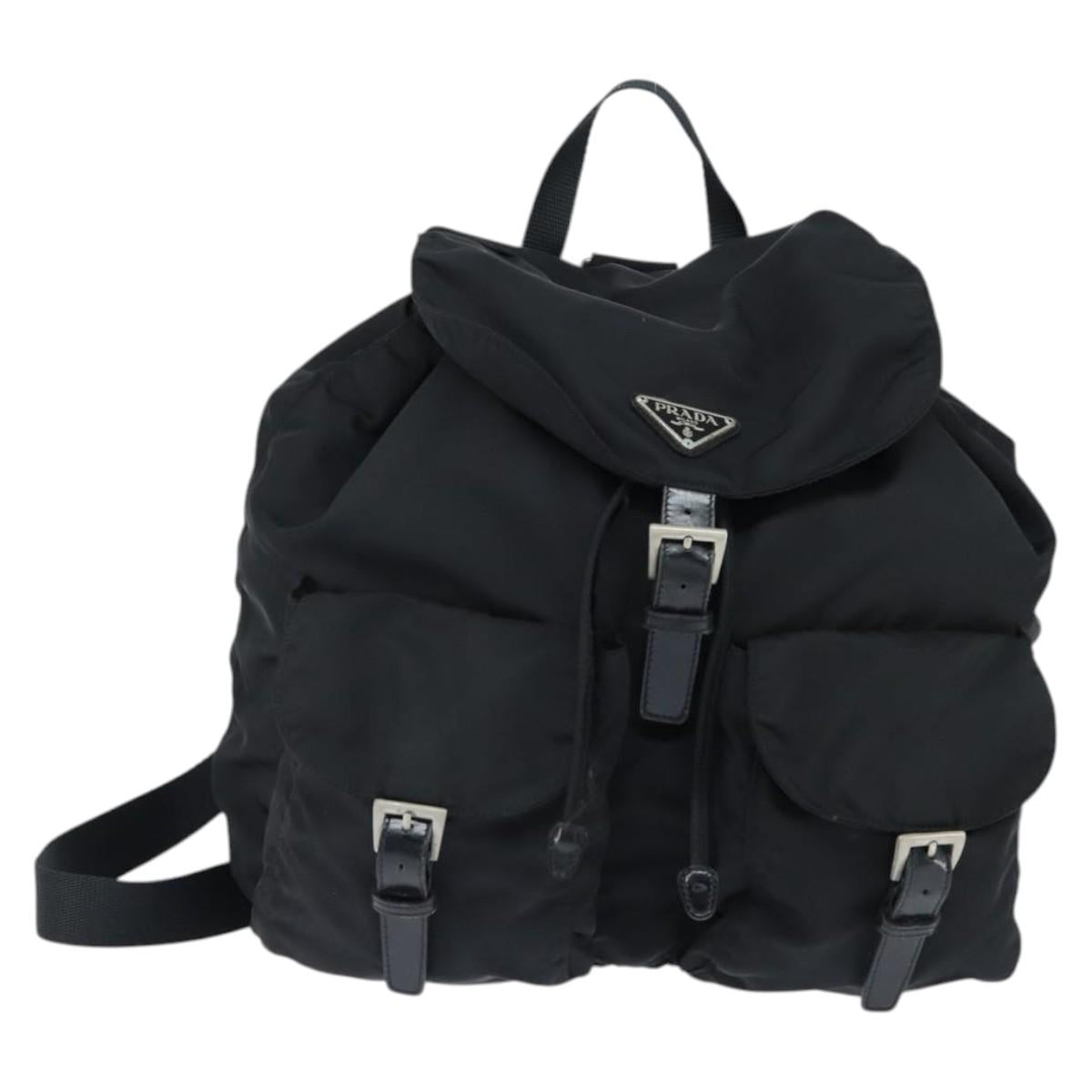 PRADA Backpack Nylon Black Silver Auth 146986