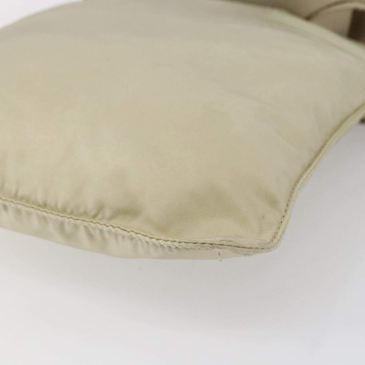 PRADA Shoulder Bag Nylon Beige Silver Auth 146997