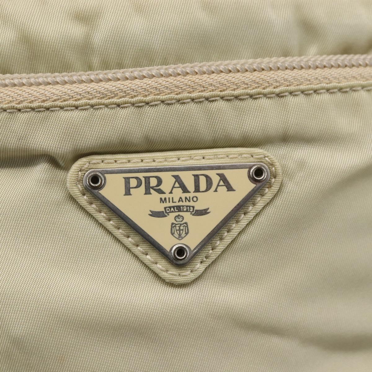 PRADA Shoulder Bag Nylon Beige Silver Auth 146997