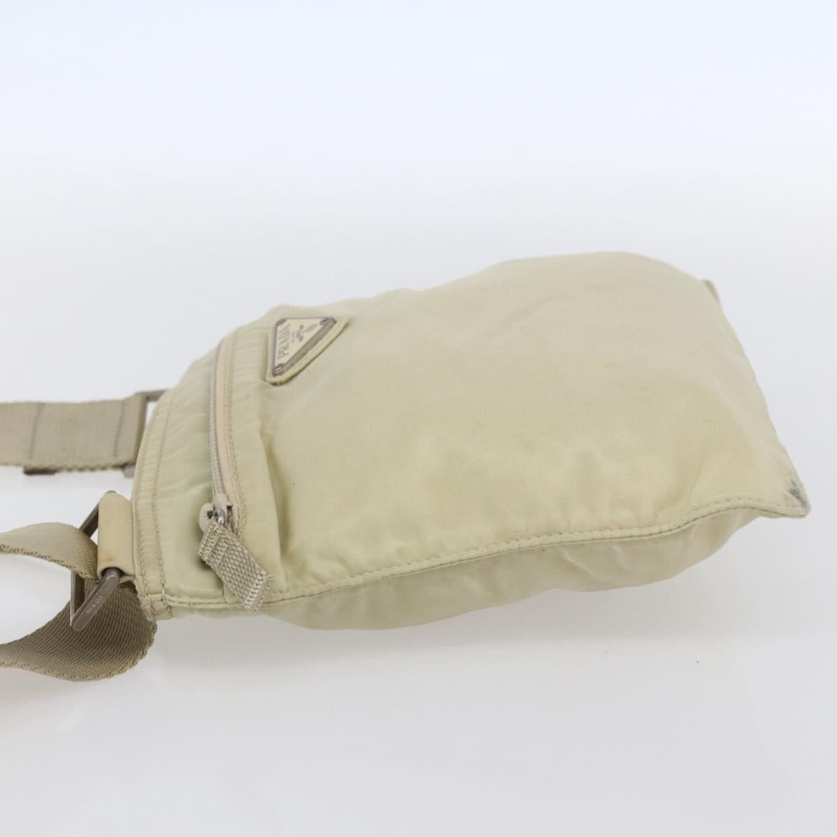 PRADA Shoulder Bag Nylon Beige Silver Auth 146997