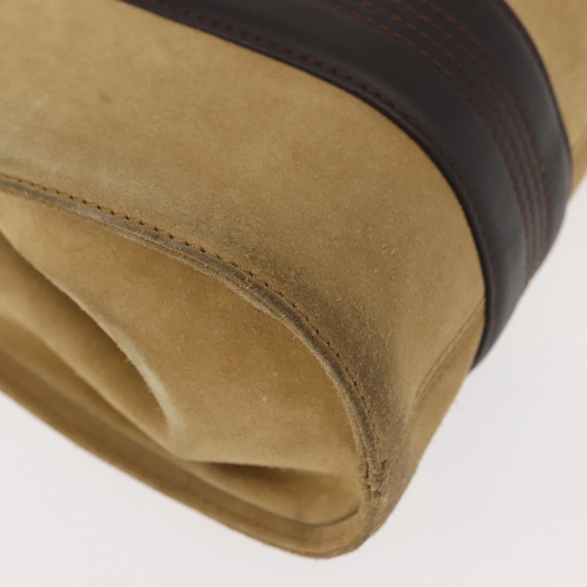 LOEWE Anagram Hand Bag Suede Beige Gold Auth 146998