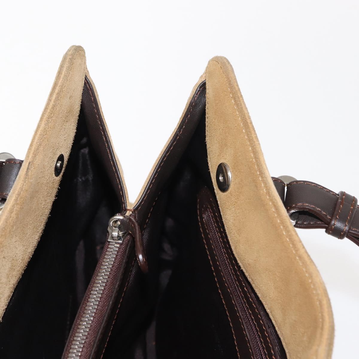 LOEWE Anagram Hand Bag Suede Beige Gold Auth 146998