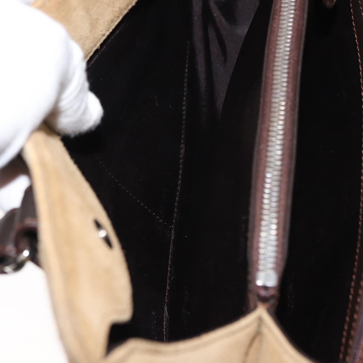 LOEWE Anagram Hand Bag Suede Beige Gold Auth 146998