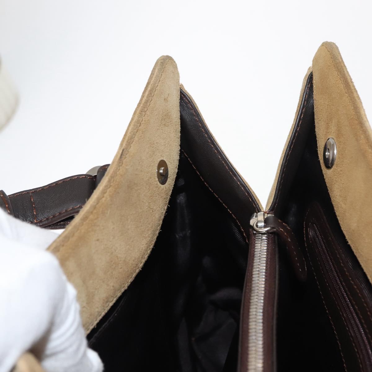 LOEWE Anagram Hand Bag Suede Beige Gold Auth 146998