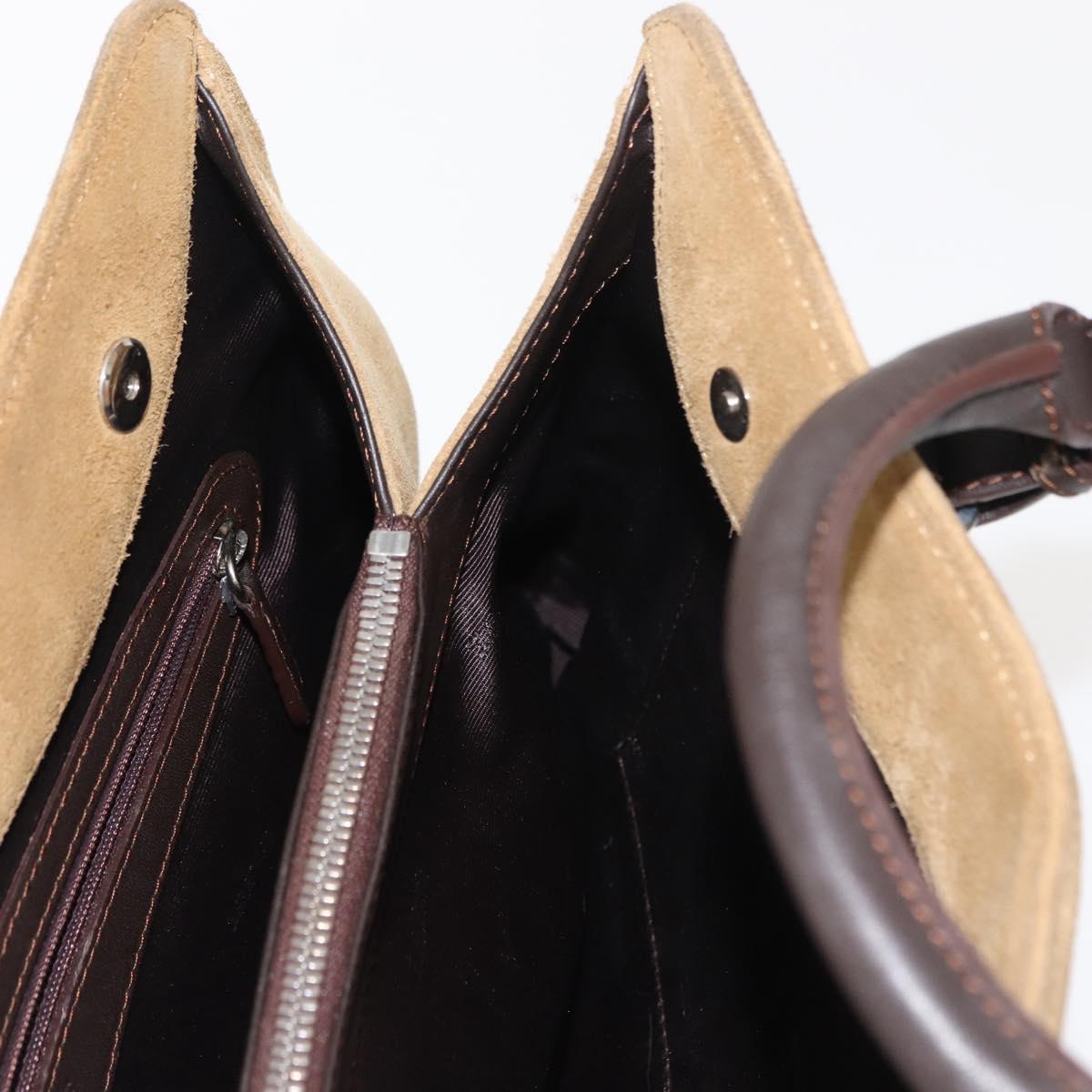 LOEWE Anagram Hand Bag Suede Beige Gold Auth 146998