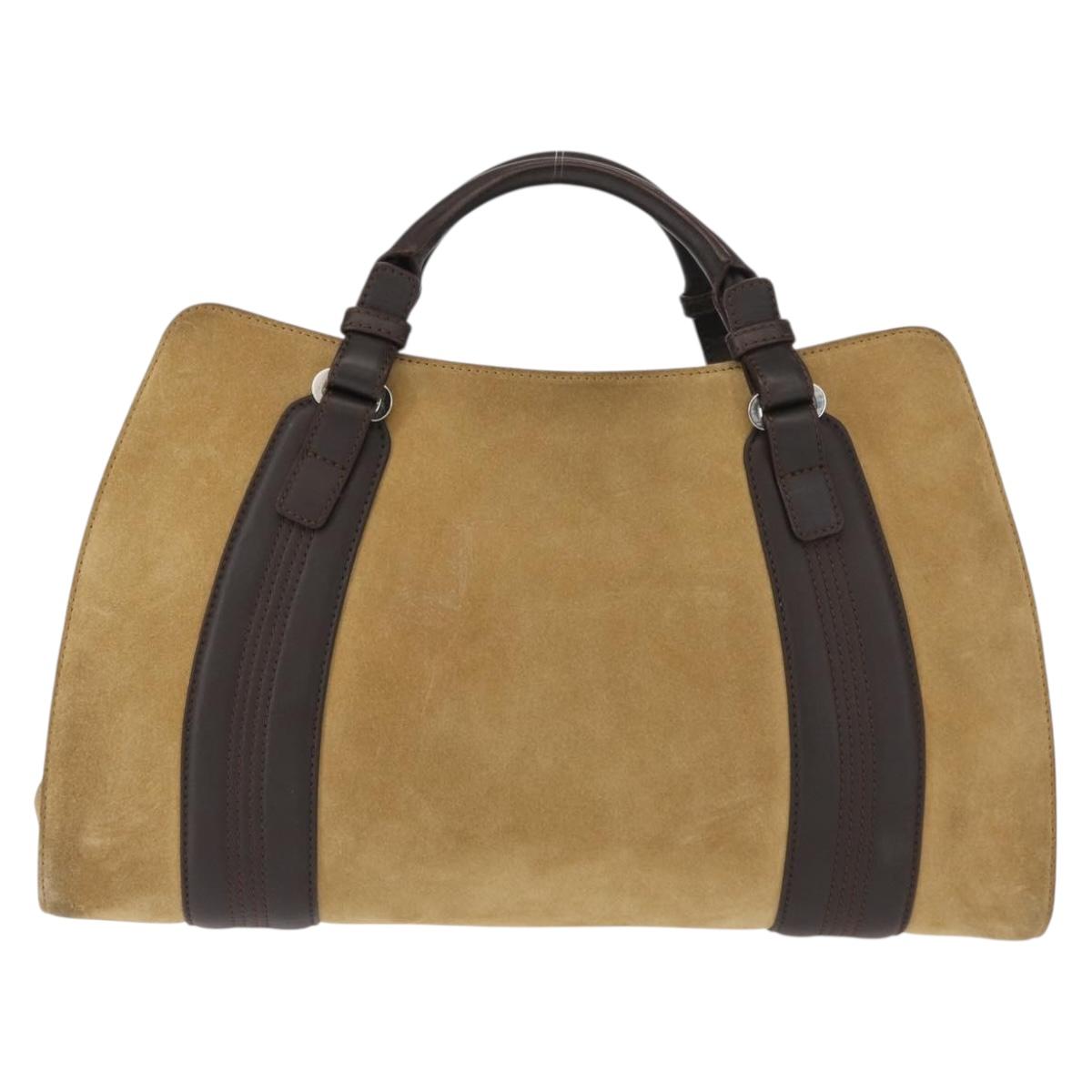 LOEWE Anagram Hand Bag Suede Beige Gold Auth 146998