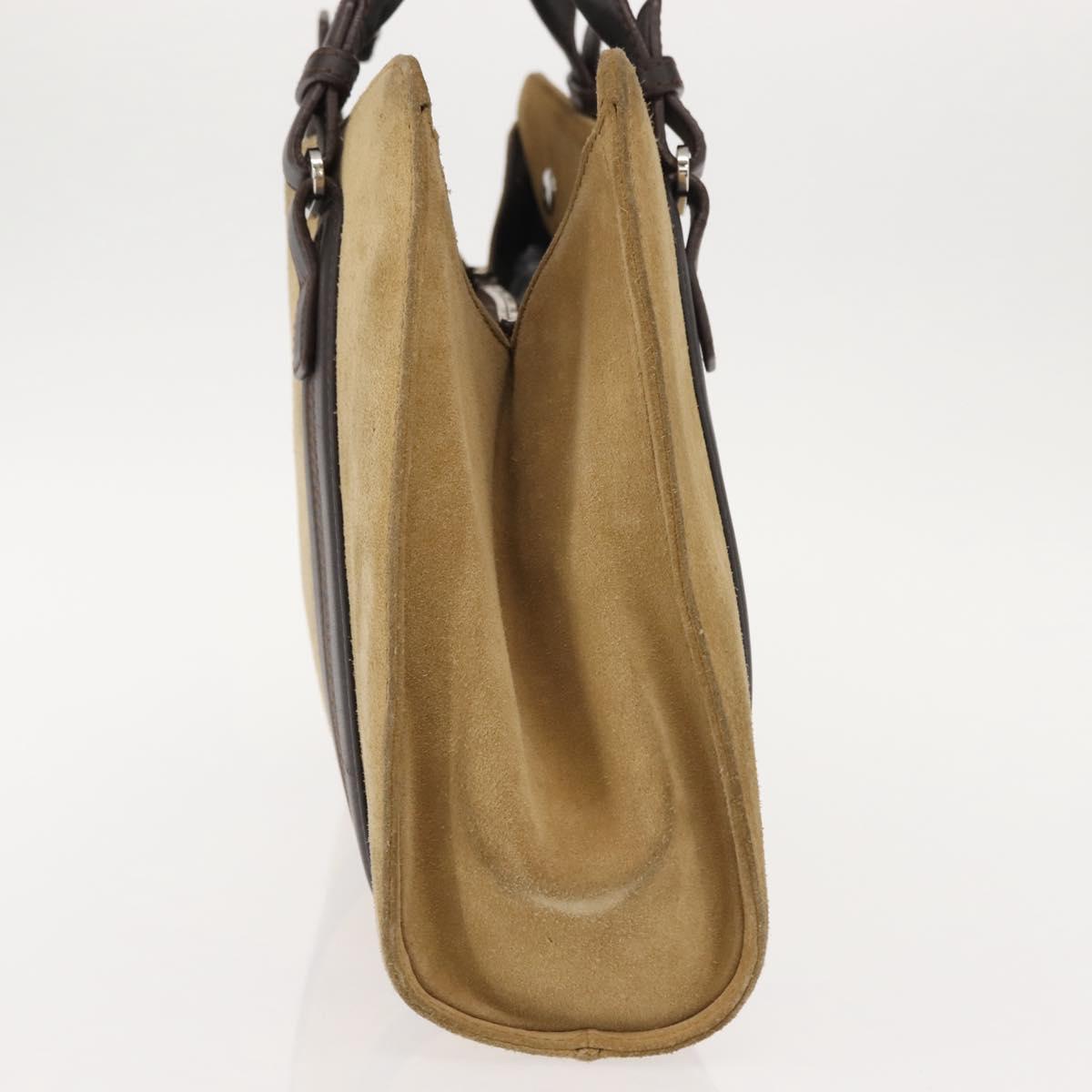 LOEWE Anagram Hand Bag Suede Beige Gold Auth 146998