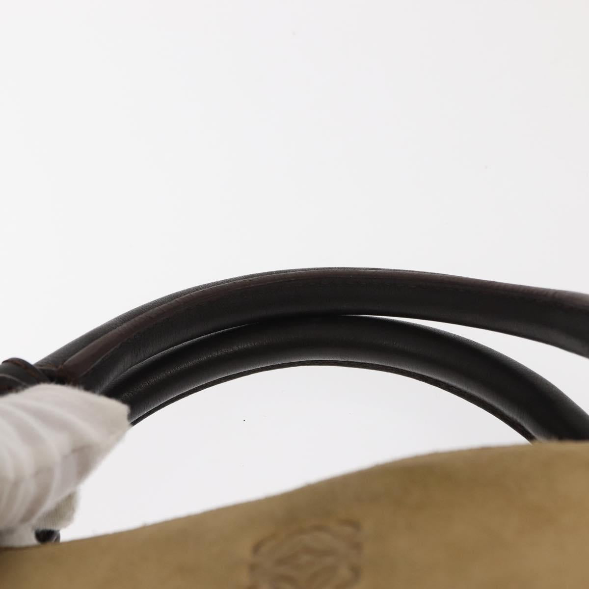 LOEWE Anagram Hand Bag Suede Beige Gold Auth 146998