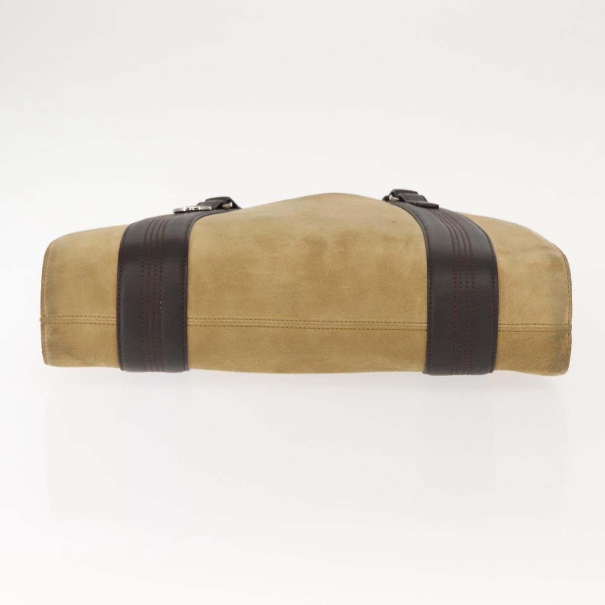 LOEWE Anagram Hand Bag Suede Beige Gold Auth 146998