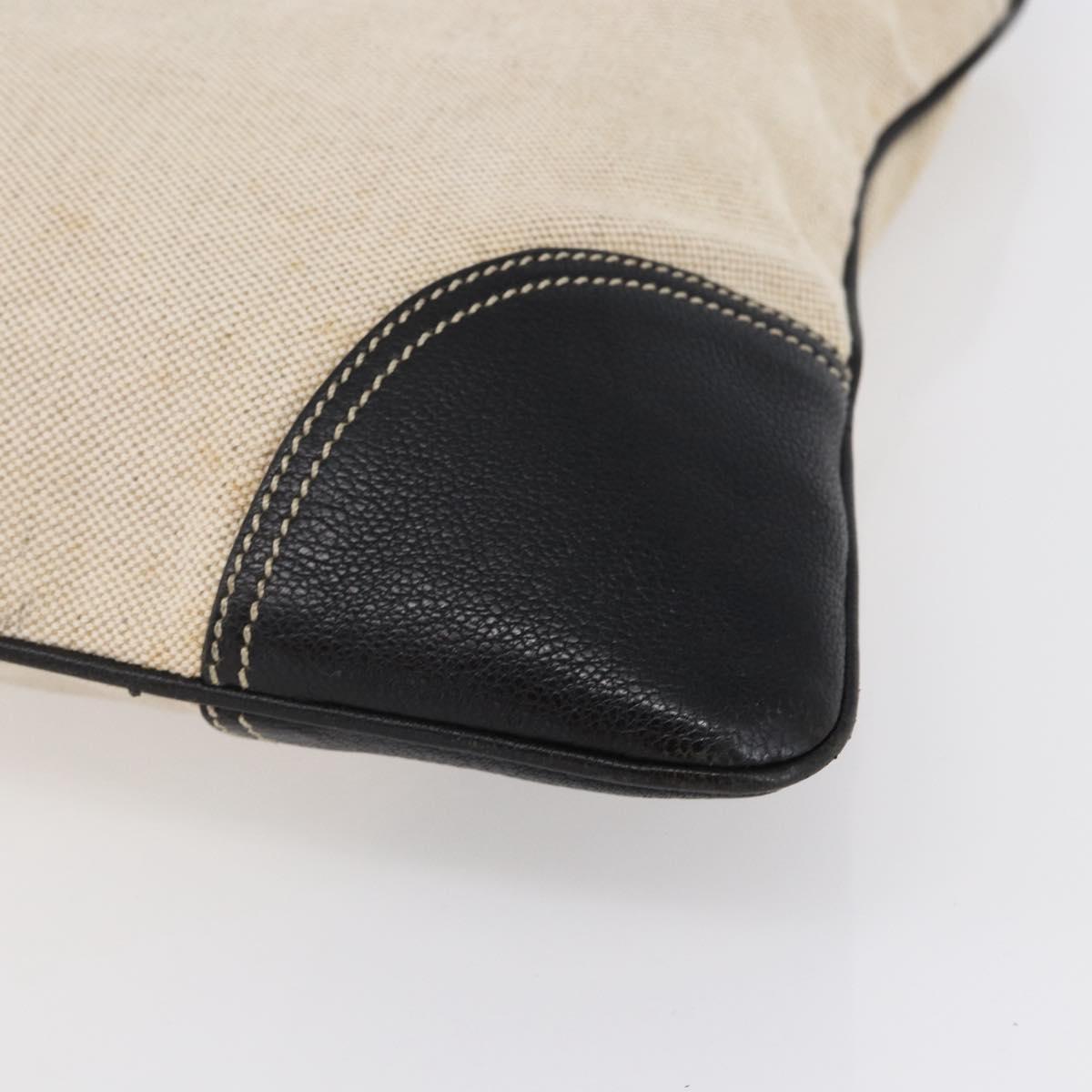 PRADA Hand Bag Canvas Beige Silver Auth 147009