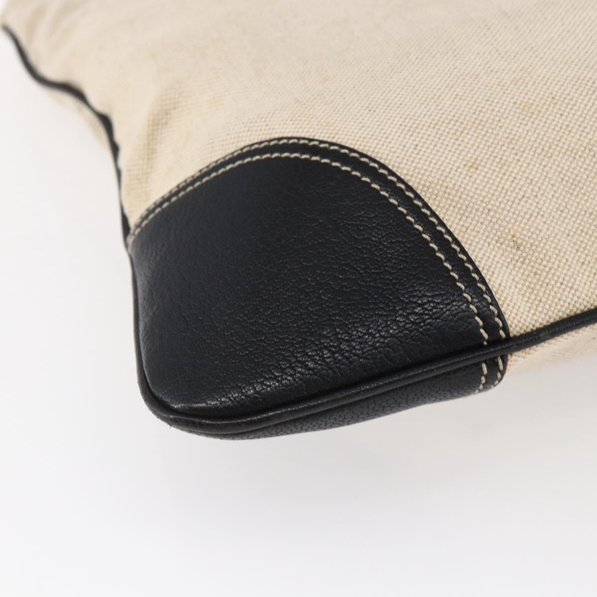 PRADA Hand Bag Canvas Beige Silver Auth 147009