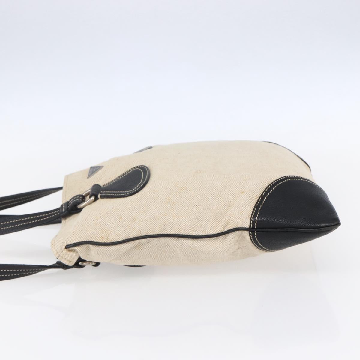 PRADA Hand Bag Canvas Beige Silver Auth 147009