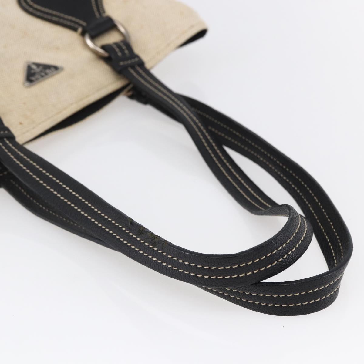 PRADA Hand Bag Canvas Beige Silver Auth 147009