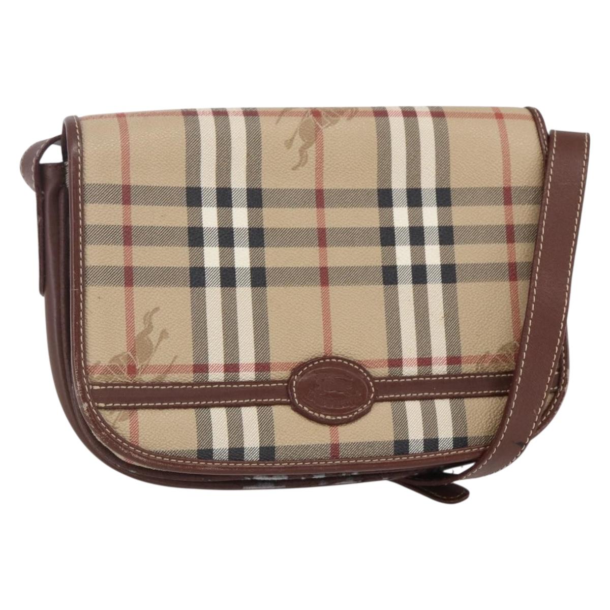 Burberrys Nova Check Shoulder Bag PVC Beige Gold Auth 147010