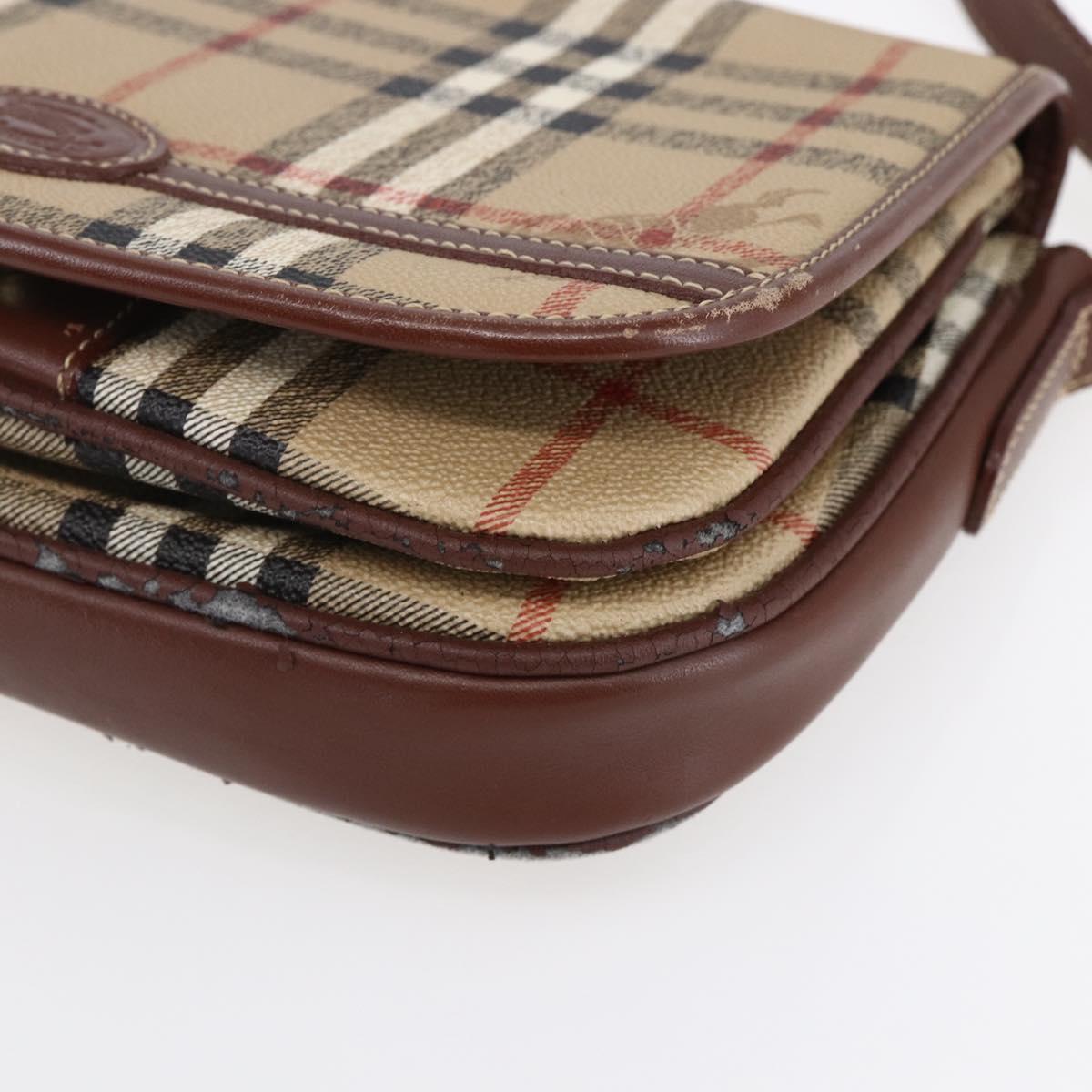 Burberrys Nova Check Shoulder Bag PVC Beige Gold Auth 147010