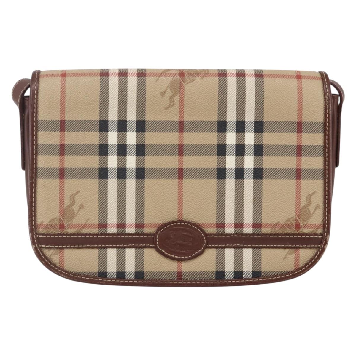 Burberrys Nova Check Shoulder Bag PVC Beige Gold Auth 147010