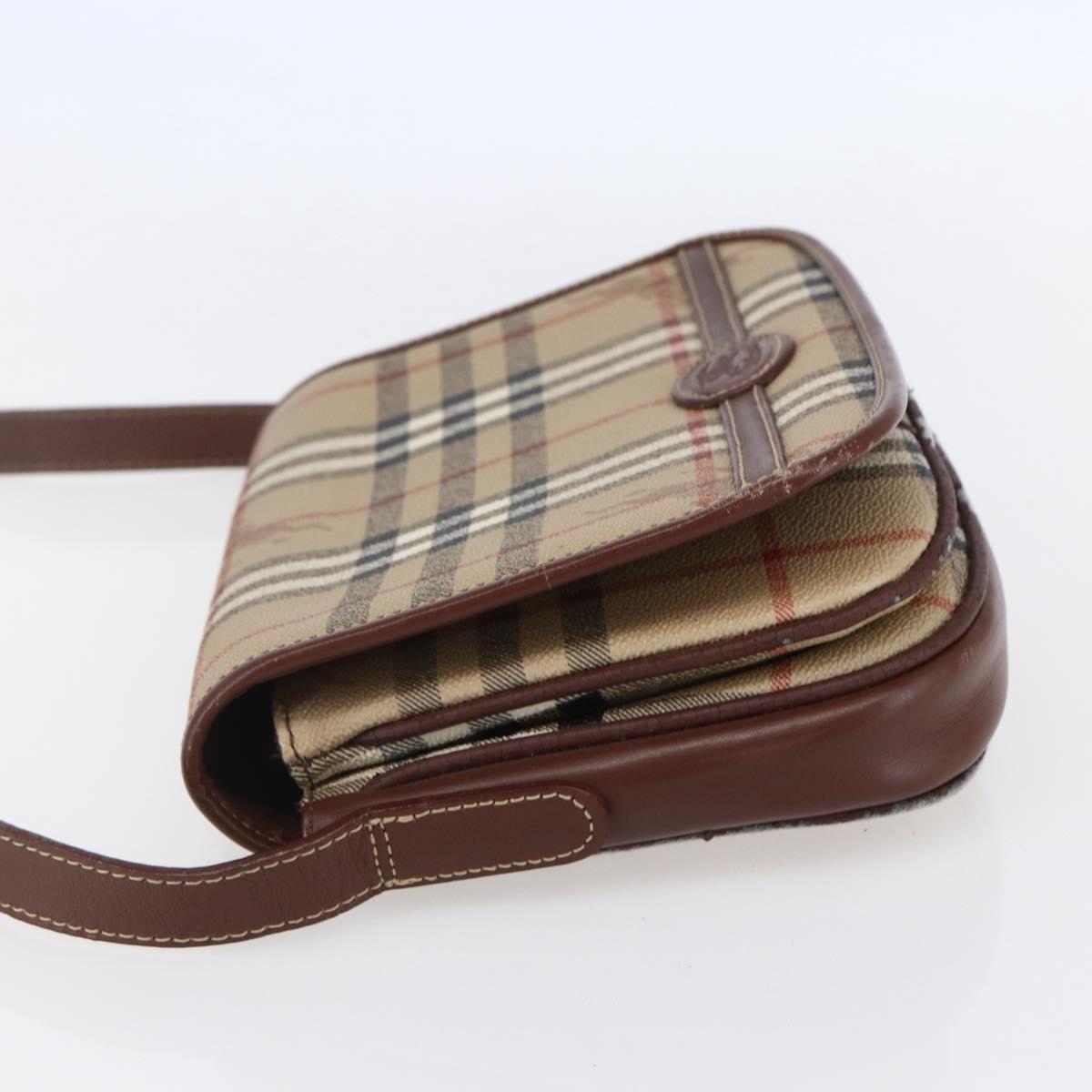 Burberrys Nova Check Shoulder Bag PVC Beige Gold Auth 147010