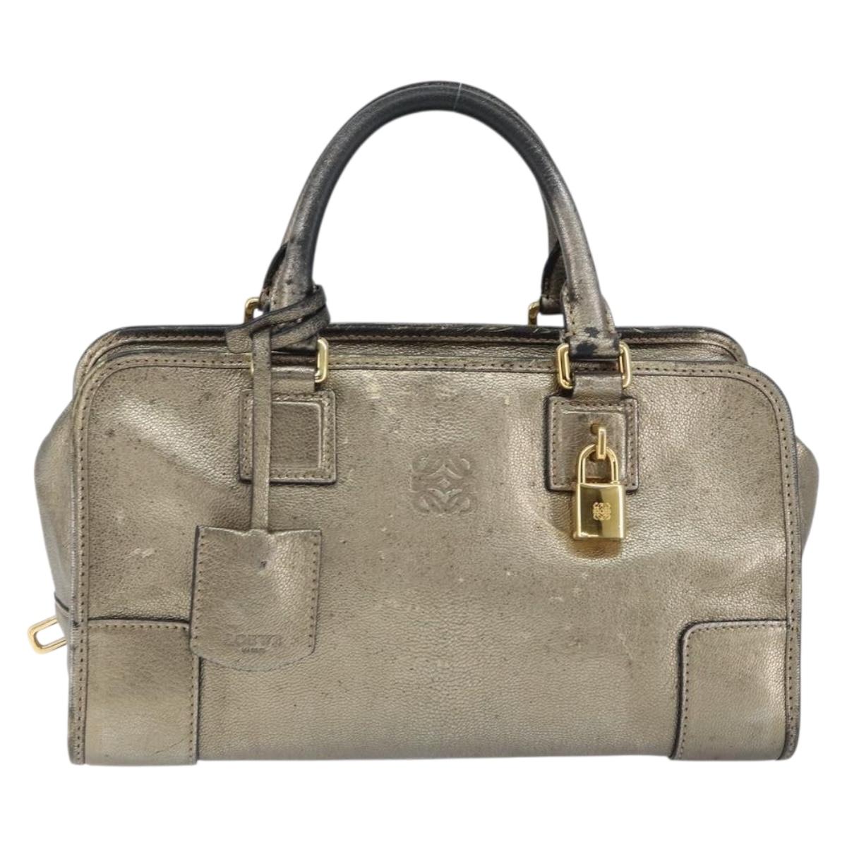 LOEWE Anagram Americana 28 Hand Bag Leather Gold Auth 147012