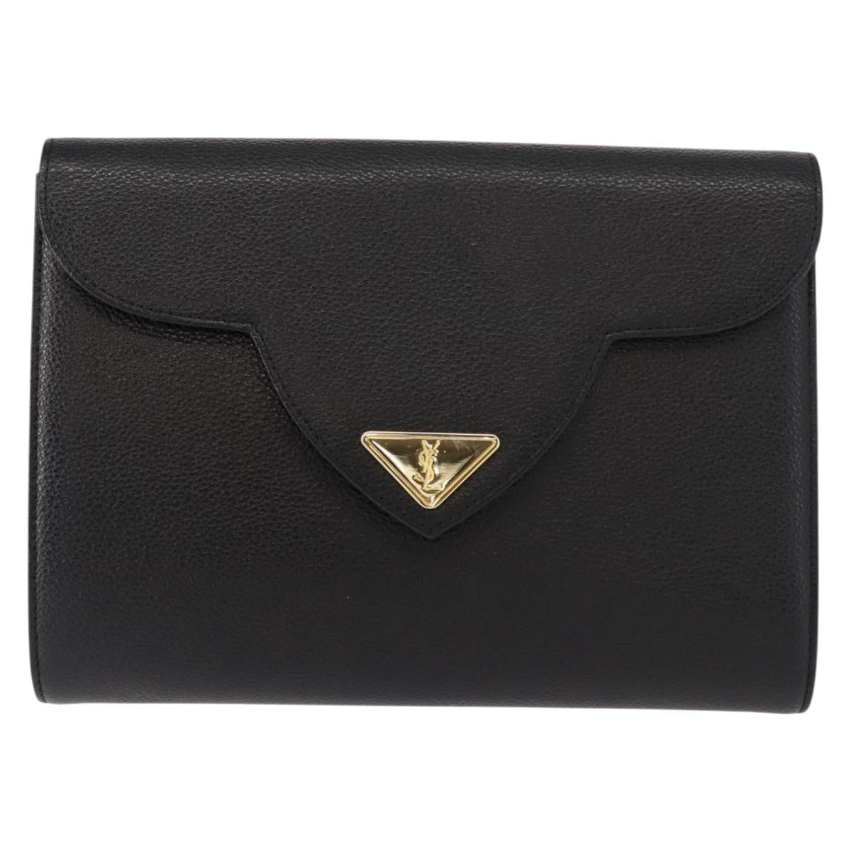 SAINT LAURENT Clutch Bag Leather Black Gold Auth 147024V