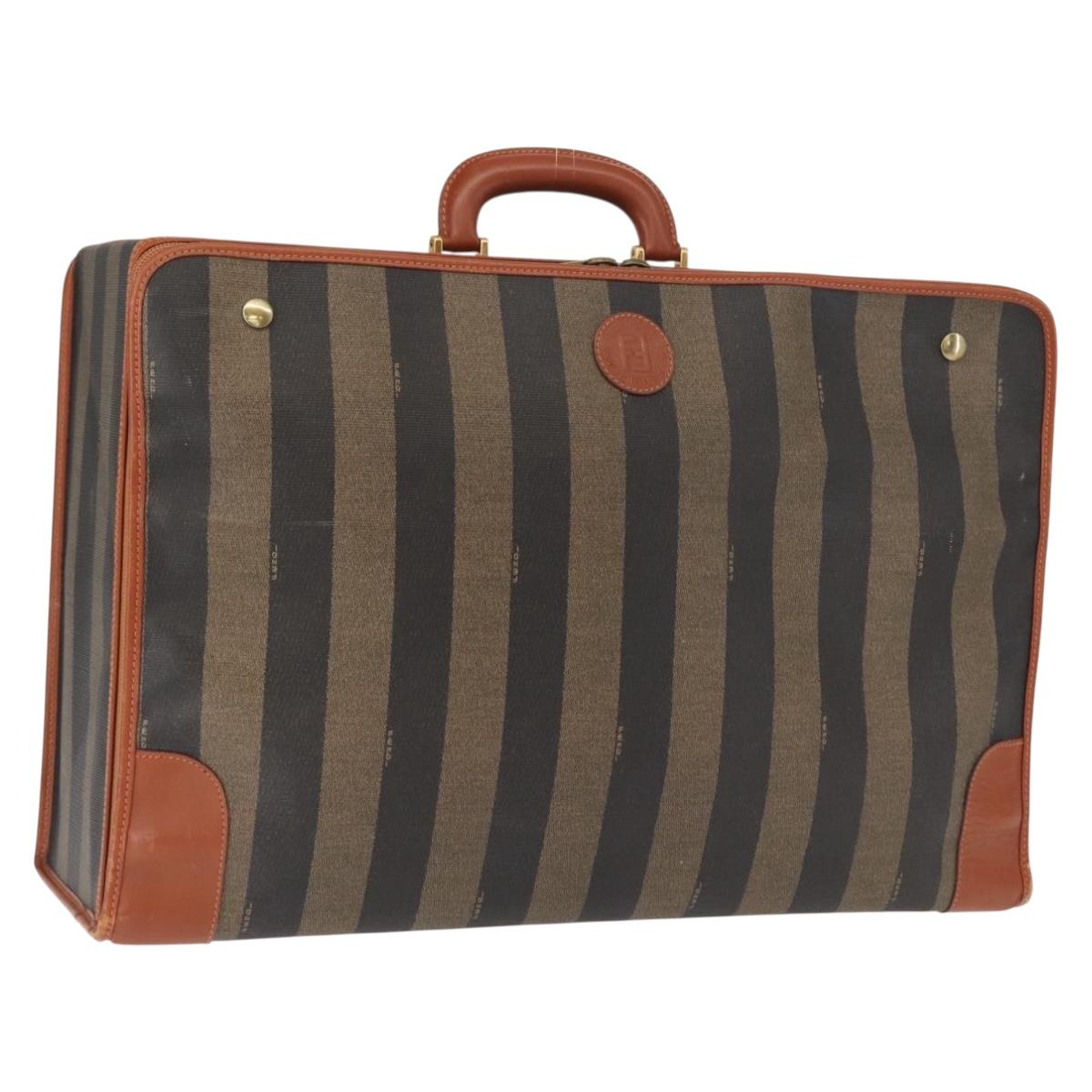 FENDI Pecan Canvas Trunk Case PVC Black Brown Auth 147028