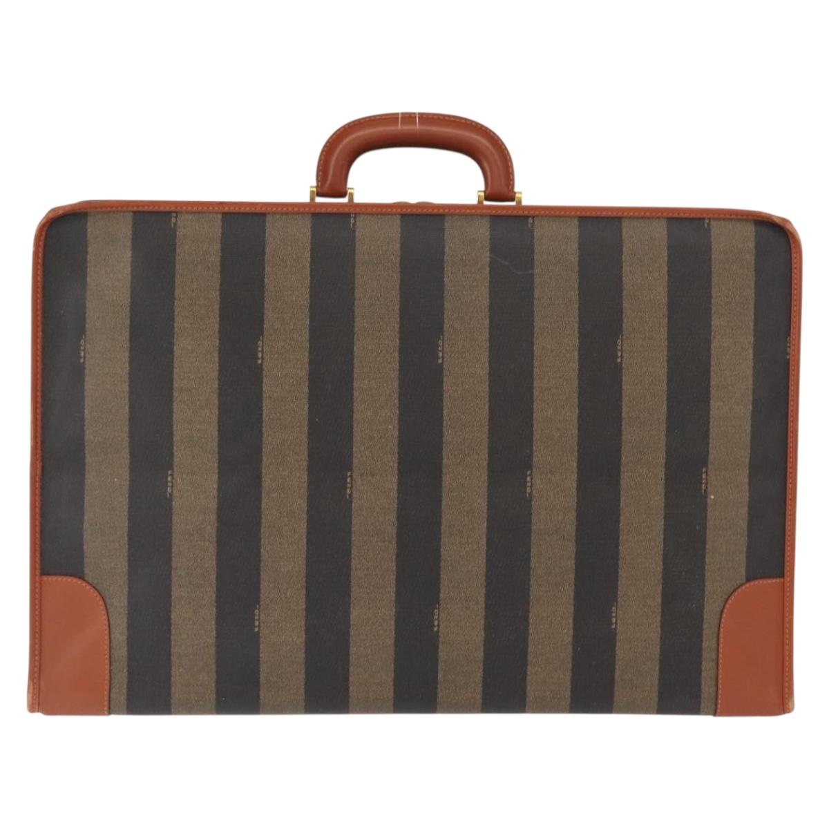 FENDI Pecan Canvas Trunk Case PVC Black Brown Auth 147028