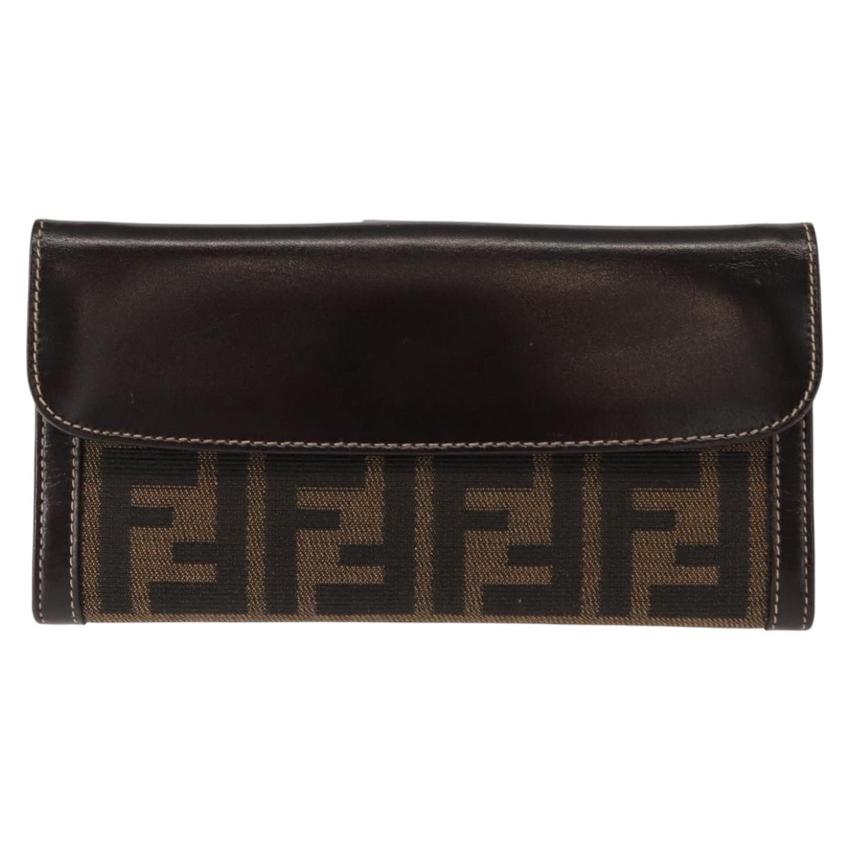 FENDI Zucca Canvas Long Wallet Black Brown Auth 147038V