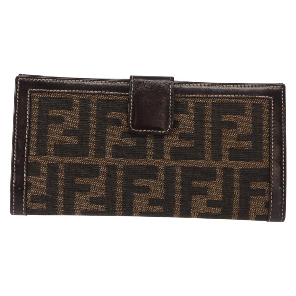 FENDI Zucca Canvas Long Wallet Black Brown Auth 147038V